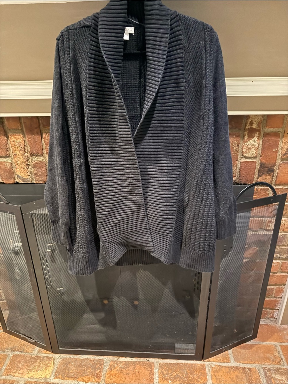 Charter Club Black Ribbed Shawl Collar Open Front Cardigan Large